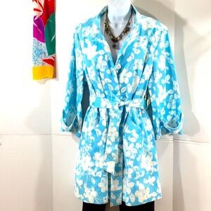 Madison blue/white floral long trench coat jacket XL NWT